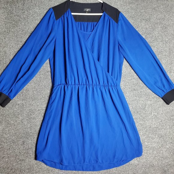 Vince Camuto Dresses & Skirts - Vince Camuto Blue Black Size Large Fit n Flare Long Sleeve Cuffed Dress A20